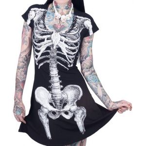 🔥2/20🔥 Skeleton Black&White Goth Mini Dress